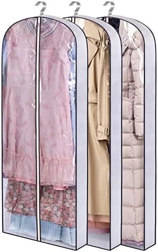 AOODA 65" Long Dress Garment Bags For Closet Storage, 4" Gusseted Clear Hanging Clothes Cover For Gowns, Coats (3 Packs) 5 AOODA 65" Long Dress Garment Bags For Closet Storage, 4" Gusseted Clear Hanging Clothes Cover For Gowns, Coats (3 Packs) - Image 5