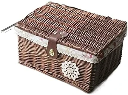 WALTX Rattan Storage Basket Desktop Sundries Cosmetic Storage Box Hand-Woven Home Basket With Lid (Color : Coffee Rose Cloth, Size : 37x27x17 Cm) 11 WALTX Rattan Storage Basket Desktop Sundries Cosmetic Storage Box Hand-Woven Home Basket With Lid (Color : Coffee Rose Cloth, Size : 37x27x17 Cm) - Image 11