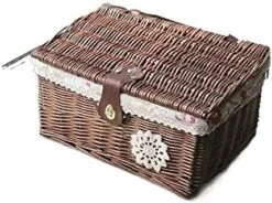 WALTX Rattan Storage Basket Desktop Sundries Cosmetic Storage Box Hand-Woven Home Basket With Lid (Color : Coffee Rose Cloth, Size : 37x27x17 Cm) 23 WALTX Rattan Storage Basket Desktop Sundries Cosmetic Storage Box Hand-Woven Home Basket With Lid (Color : Coffee Rose Cloth, Size : 37x27x17 Cm) -GENERIC Shop 41TXgWiktML. AC