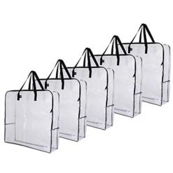 VENO 5 Pack Over-Sized Clear Organizer Storage Bag W/ Strong Handles And Zippers For College, Moving Supplies, Christmas Decorations, Wreath Storage Tote, Under The Bed Storage, Garage Storage (Set Of 5)