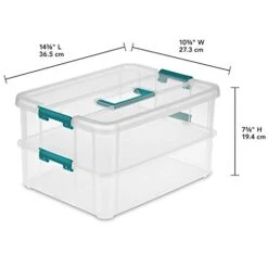 Sterilite 1427CLR Stack & Carry - 2 Layer Box, Clear Lid & Blue Handle, See-through Layers