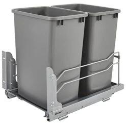 Rev-A-Shelf 53WC-1835SCDM-217 Double 35 Quart Pull-Out Under Mount Kitchen Waste Container Trash Cans With Soft-Close Slides, Silver