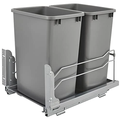 Rev-A-Shelf 53WC-1835SCDM-217 Double 35 Quart Pull-Out Under Mount Kitchen Waste Container Trash Cans With Soft-Close Slides, Silver 1 Rev-A-Shelf 53WC-1835SCDM-217 Double 35 Quart Pull-Out Under Mount Kitchen Waste Container Trash Cans With Soft-Close Slides, Silver