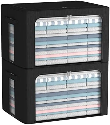 2 Pack Clothes Storage Bins - Stackable Metal Frame Storage Box Foldable Linen Fabric Box Organizer With Carrying Handles And Clear Window (Beige, 15.7X 11.8X 11.7 Inch) 12 2 Pack Clothes Storage Bins - Stackable Metal Frame Storage Box Foldable Linen Fabric Box Organizer With Carrying Handles And Clear Window (Beige, 15.7X 11.8X 11.7 Inch) - Image 12
