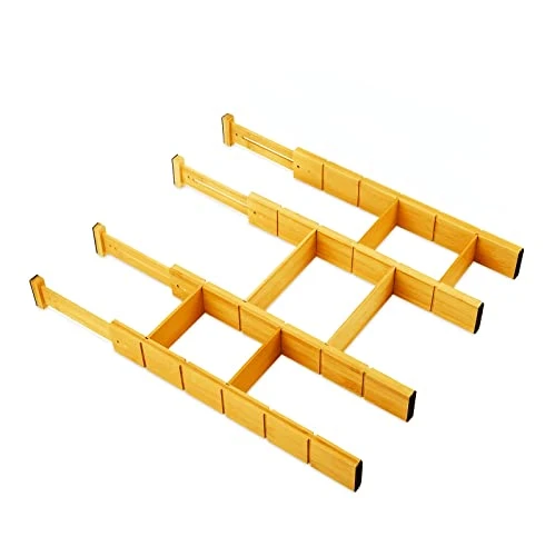 SAUStrongBe Adjustable Bamboo Drawer Dividers With 4 Dividers,6 Inserts, Spring Loaded Adjustable Drawer Organizer, Expandable Organization For Home, Office, Dressers And Bathroom (17- 22 In) 1 SAUStrongBe Adjustable Bamboo Drawer Dividers With 4 Dividers,6 Inserts, Spring Loaded Adjustable Drawer Organizer, Expandable Organization For Home, Office, Dressers And Bathroom (17- 22 In)