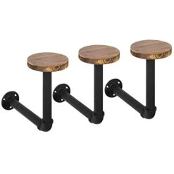 MyGift Wall Mounted Hat Rack Holder Wih Realistic Black Metal Pipe And Brown Wood, Hanging Entryway Hat Hooks And Wig Holder Rack, Set Of 3 -GENERIC Shop 41TnsLb3coL