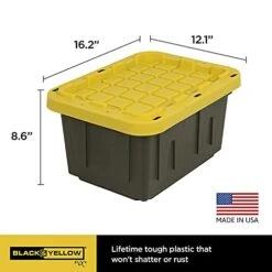 CX BLACK & YELLOW® 5-Gallon Tough Storage Containers With Lids, Stackable, 6-Pack