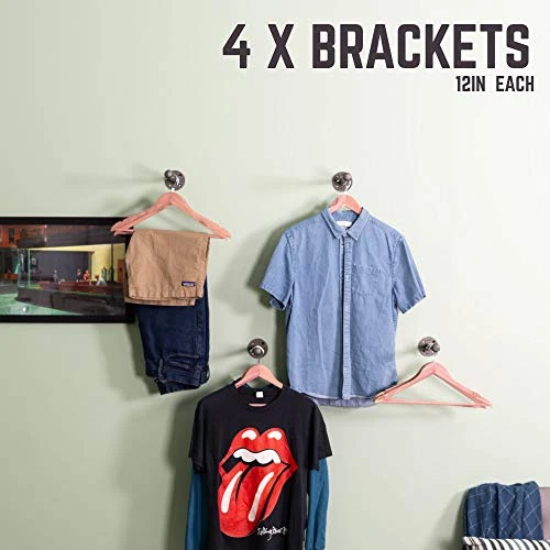 PIPE DECOR Industrial Pipe Wall Mounted Clothing Rack, Commercial Or Residential Wardrobe Clothes Display, Heavy Duty Rustic Vintage Steel Grey Black Metal Garment Bracket Frame, 4 X 12 Brackets 3 PIPE DECOR Industrial Pipe Wall Mounted Clothing Rack, Commercial Or Residential Wardrobe Clothes Display, Heavy Duty Rustic Vintage Steel Grey Black Metal Garment Bracket Frame, 4 X 12 Brackets - Image 3