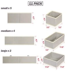 DIOMMELL Foldable Cloth Storage Box Closet Dresser Drawer Organizer Fabric Baskets Bins Containers Divider For Clothes Underwear Bras Socks Lingerie Clothing,Set Of 11 Grey 245