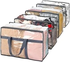 Fixwal 4 Pack Clear Clothes Storage 60L Moving Totes With Reinforced Handles Closet Organizer Vinyl Bag For Bedding Sets Blankets Duvet Covers Clothes Transparent Space Saver Containers (Black) -GENERIC Shop 41Vah38DfmL. AC