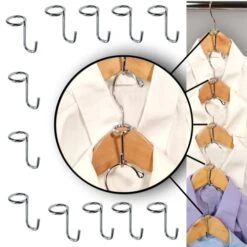 12-Pack Space Saver Heavy Duty Premium Hanger Clips Hook Connectors Extenders Fits Over The Neck Of Any Thin Or Thick Plastic Or Metal Closet Hangers Efficient Storage Easy Access