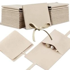 40 Pcs Microfiber Jewelry Pouch 8 X 8 Cm, Jewelry Packaging Bag Luxury Small Jewelry Gift Bags Bow Tie Microfiber Bag For Bracelet Necklace Packaging, Envelope Style With Strings And Divider (Beige)