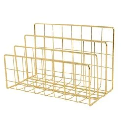 GAMIRA Bookends Metal Storage Basket Simple Book Storage Basket Office Gold Newspaper Magazine Rack Multifunctional Desktop Mail Rack