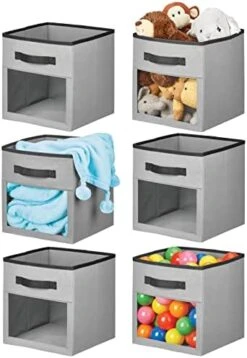 MDesign Fabric Nursery/Playroom Closet Storage Organizer Bin Box With Front Handle/Window For Cube Furniture Shelving Units, Hold Toys, Clothes, Diapers, Bibs, Jane Collection, 6 Pack, Navy Blue/White -GENERIC Shop 41WBR7waO0L. AC