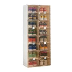 Benitaku Shoe Storage Organizer - Foldable Shoe Storage Cabinet With Doors - Durable And Stable Shoe Storage Boxes - Stackable Shoe Rack Organizer For Home - Easy Installation- 16 Layers