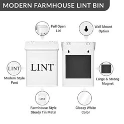 Calindiana Magnetic Lint Bin With Lid For Laundry Room Decor And Organization And Storage, White