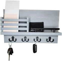 Ripple Creek Key Holder For Wall And Mail Shelf - Decorative Wooden Wall Organizer Rack For Keys, Letters, Bills - Pine Wood Unique Rustic And Industrial Decor - Perfect For Entryway, Kitchen -GENERIC Shop 41WoXXhW8BL. AC