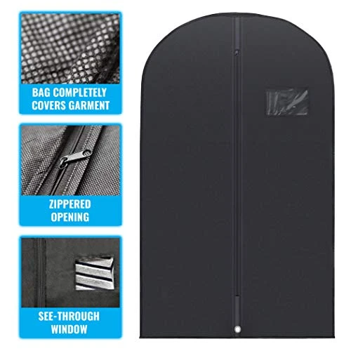Plixio 40" Black Garment Bags Suit Bag For Travel & Clothing Storage Of Dresses, Shirts, Fur Coats, Jackets & Dance Costumes - Hanging Suit Cover For Men & Women Closet Storage Garment Protector 2 Plixio 40" Black Garment Bags Suit Bag For Travel & Clothing Storage Of Dresses, Shirts, Fur Coats, Jackets & Dance Costumes - Hanging Suit Cover For Men & Women Closet Storage Garment Protector - Image 2