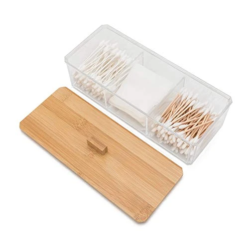 Agirlvct Wood Qtip Holder,Cotton Ball And Swab Holder Organizer With Lid,Jar For Cotton Rounds,Bathroom Containers,Q-tip Dispenser,Clear Acrylic Desk Organizer For Makeup Pads,Cosmetics Bedroom 2 Agirlvct Wood Qtip Holder,Cotton Ball And Swab Holder Organizer With Lid,Jar For Cotton Rounds,Bathroom Containers,Q-tip Dispenser,Clear Acrylic Desk Organizer For Makeup Pads,Cosmetics Bedroom - Image 2