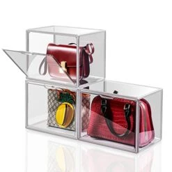 3Pack Clear Plastic Handbag Storage Organizer For Closet, Acrylic Display Case For Handbag And Purse, Purse Organizer For Closet With Magnetic Drop Front For Book, Toys, Hats Storage