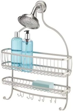IDesign 62071 York Metal Wire Hanging Shower Caddy, Extra Wide Space For Shampoo, Conditioner, And Soap With Hooks For Razors, Towels, And More, 16" X 4" X 22", Bronze -GENERIC Shop 41XK48yhBZL. AC