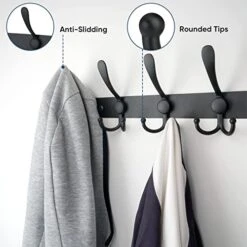TICONN Wall Mounted Coat Rack, Five Heavy Duty Tri Hooks All Metal Construction For Jacket Coat Hat In Mudroom Entryway (Matte Black, 2-Pack) -GENERIC Shop 41XKKo1LDtL