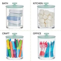 MDesign Large Modern Apothecary Storage Organizer Canister Jars - Plastic Containers For Bathroom, Organization Holder For Vanity, Counter, And Makeup Tables, Lumiere Collection, Clear/Mint Green -GENERIC Shop 41Xb83folTL