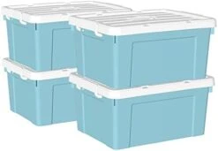 Cetomo 35L*4 Plastic Storage Box, Tote Box,Organizing Container With Durable Lid And Secure Latching Buckles, Stackable And Nestable, 4Pack, Blue With Buckle -GENERIC Shop 41XnU9qejmL. AC