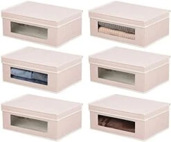 MDesign Fabric Stackable Slim Shelf Storage Organizer Box With Window/Attached Lid For Organizing Bedroom Closet - Holds Purses, Linens, Accessories - Lido Collection - 6 Pack, Cream/Espresso Brown 24 MDesign Fabric Stackable Slim Shelf Storage Organizer Box With Window/Attached Lid For Organizing Bedroom Closet - Holds Purses, Linens, Accessories - Lido Collection - 6 Pack, Cream/Espresso Brown -GENERIC Shop 41XsBX32GGS. AC