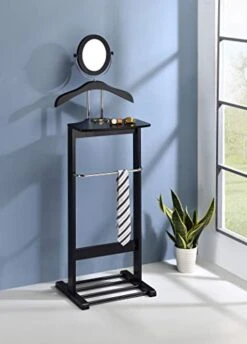 KB Designs - Black Wood Suit & Tie Freestanding Valet Stand, Clothing Organizer Rack
