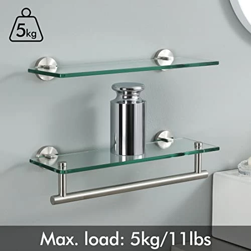 16-Inch Glass Shelves For Bathroom, Bathroom Shelf Tempered Glass 2 Pack Wall Mount SUS 304 Stainless Steel Brushed Finish, A2022S41-2-C1 5 16-Inch Glass Shelves For Bathroom, Bathroom Shelf Tempered Glass 2 Pack Wall Mount SUS 304 Stainless Steel Brushed Finish, A2022S41-2-C1 - Image 5