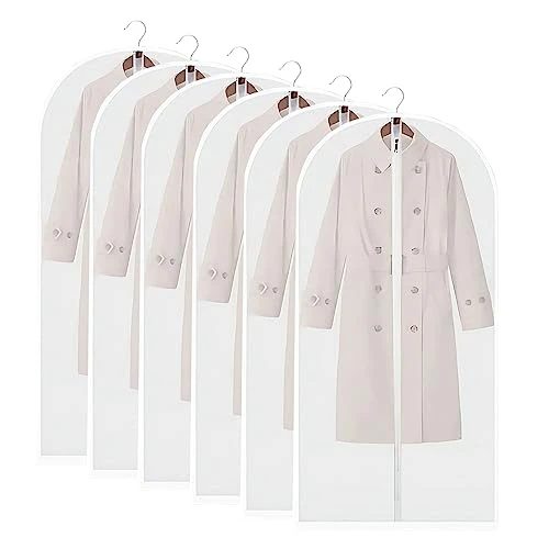 AIDBUCKS Garment Bags 6 Pieces Clothes Covers Protecting Dusts Lightweight Clear Full Zipper Suit Bags Long-Term Storage Jacket Coat Dress, White, 24x48" 1 AIDBUCKS Garment Bags 6 Pieces Clothes Covers Protecting Dusts Lightweight Clear Full Zipper Suit Bags Long-Term Storage Jacket Coat Dress, White, 24x48"