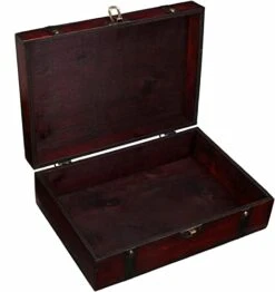 WALTX Treasure Chest Treasure Chest Flat, Brown Decorated With Rivets And Leather Straps, With Lid, With Lock, Pirate Chest Lockable, Wooden Storage Box