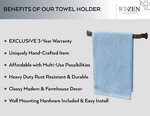 Small Black Hand Towel Holder For Bathroom - Handcrafted Farmhouse Wrought Iron Kitchen Towel Rack - Matte Hand Towel Bar Hanger For Home Or Office - 12" Wall Mounted Rack Fits 10" Towels 2 Small Black Hand Towel Holder For Bathroom - Handcrafted Farmhouse Wrought Iron Kitchen Towel Rack - Matte Hand Towel Bar Hanger For Home Or Office - 12" Wall Mounted Rack Fits 10" Towels - Image 2