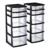 Homz Plastic 5 Clear Drawer Medium Home Organization Storage Container Tower With 3 Large Drawers And 2 Small Drawers, Black Frame, 2 Pack