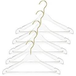 Acrylic Clear Suit Hangers, High-end Quality Clothes Hangers With Non Slip Pants Bar Gold Swivel Hook For Luxurious Closets (Gold Suit 5 Pack)