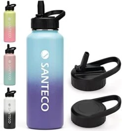 SANTECO Water Bottle 24 Oz, Vacuum Insulated Stainless Steel Bottle With Straw Handle Lid, Leakproof Bottles, Wide Mouth Easy Clean, Keep Drinks Hot & Cold For Gym, Camping, Hiking, Blue Purple -GENERIC Shop 41ZZc0dr3BL. AC