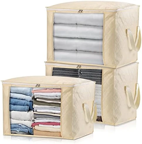 FORCTIBULL Large Storage Bags, Closet Organizers And Storage Bins With Lids, Storage Containers With Clear Window For Organizing Clothes Blanket Comforter Bedding Toy, 84L (3 Pack, Beige) 7 FORCTIBULL Large Storage Bags, Closet Organizers And Storage Bins With Lids, Storage Containers With Clear Window For Organizing Clothes Blanket Comforter Bedding Toy, 84L (3 Pack, Beige) - Image 7