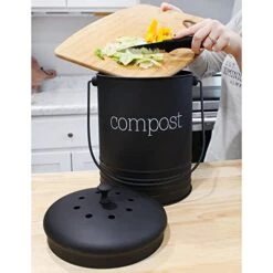 AuldHome Black Enamelware Compost Bin, Farmhouse Compost Can Set With Lid And Charcoal Filters, 1.3 Gallon -GENERIC Shop 41a0IOSbB1L