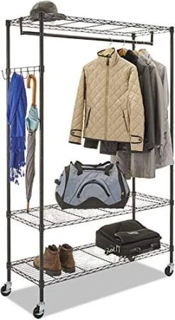 BATHWA Large Clothing Rack 205 Cm/80'' Height, Garment Rack Commercial Clothes Rack 3 Tier Cloth Drying Rack Dress Rack Hanging Rack With Lockable Wheel, 2 Hanging Rods And 2 Hooks, Gray -GENERIC Shop 41a4cummkcL. AC