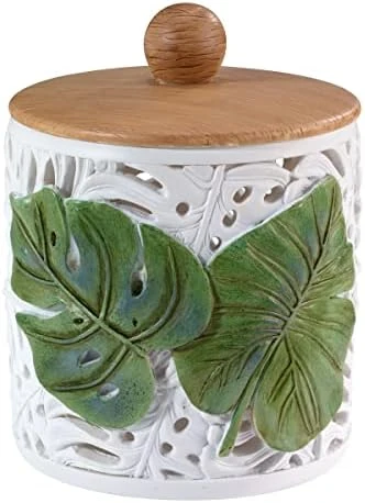 Avanti Linens - Covered Jar, Countertop Organizer, Leaf Inspired Home Decor (Viva Palm Collection), Green 4 Avanti Linens - Covered Jar, Countertop Organizer, Leaf Inspired Home Decor (Viva Palm Collection), Green - Image 4