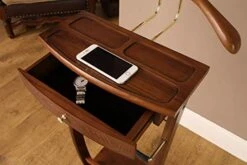 Proman Products Kingsman Suit Valet Stand VL37074 With Drawer, Top Tray, Contour Hanger, Trouser Bar, Tie & Belt Hooks And Shoe Rack, 15.5" W X 12" D X 44.5" H, Walnut -GENERIC Shop 41aMAjU6ICL