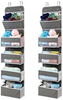GALMAXS7 2 Pack 5-Shelf Over The Door Hanging Organizer With 8 Mesh Side Pockets, Back Of Door Storage Organizer, Closet Door Organizer Hanging Diaper Storage Organizer, Door Hanger Organizer, Grey