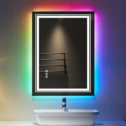 72x 36 RGB LED Bathroom Mirror, Large Backlit Vanity Mirror With Lights, RGB Lighted Mirror For Wall, Anti- Fog, Dimmable, CRI 90 (8 Backlit Colors + 3 Front Lights) -GENERIC Shop 41avJEenKfL. AC