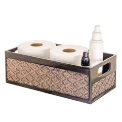 Dublin Bathroom Decor Box Toilet Paper Storage Basket - Decorative Bathroom Storage Toilet Tank Topper - Bathroom Organizer Countertop Container For Organization, Modern Brown Bathroom Decor Storage