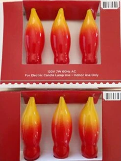 GENERIC Electric Candle Bulbs - Yellow, Orange, Red Flame - Replacement Candelabra Or Electric Candle Light Bulbs. 2 Packs Of 3 (6 Bulbs) Red Orange Yellow 2.25inch