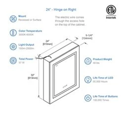 Blossom Recessed Or Surface LED Mirror Medicine Cabinet With Lights, LED Medicine Cabinet W/Defogger, Dimmer, 3X Makeup Mirror, Outlets & USB (24x32/Right Hinge/Zoom Mirror) -GENERIC Shop 41bVy1YshlL