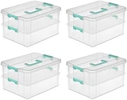 Sterilite Convenient Small Home 2-Tiered Layer Stack Carry Storage Box With Colored Accent Secure Latching Lid, Clear (4 Pack) -GENERIC Shop 41c31nOQzsL. AC