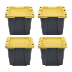 CX Original BLACK & YELLOW 12-Gallon Storage Containers With Lids, Stackable (4 Pack)