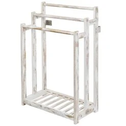 MyGift Shabby Whitewashed Wood Freestanding 3 Bar Towel Rack Holder With Bottom Storage Shelf, Laundry And Bathroom Towel Drying Rack 10 MyGift Shabby Whitewashed Wood Freestanding 3 Bar Towel Rack Holder With Bottom Storage Shelf, Laundry And Bathroom Towel Drying Rack -GENERIC Shop 41cQGD8sWPL